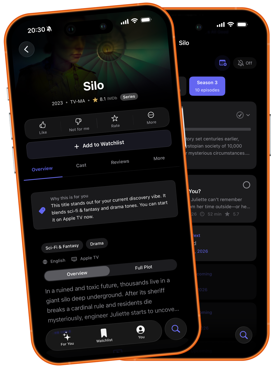 CineMatch content detail screen for the show Silo
