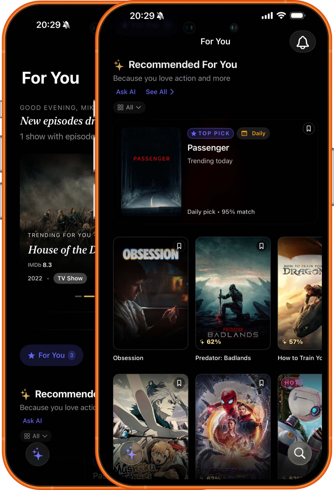 CineMatch For You recommendations screen