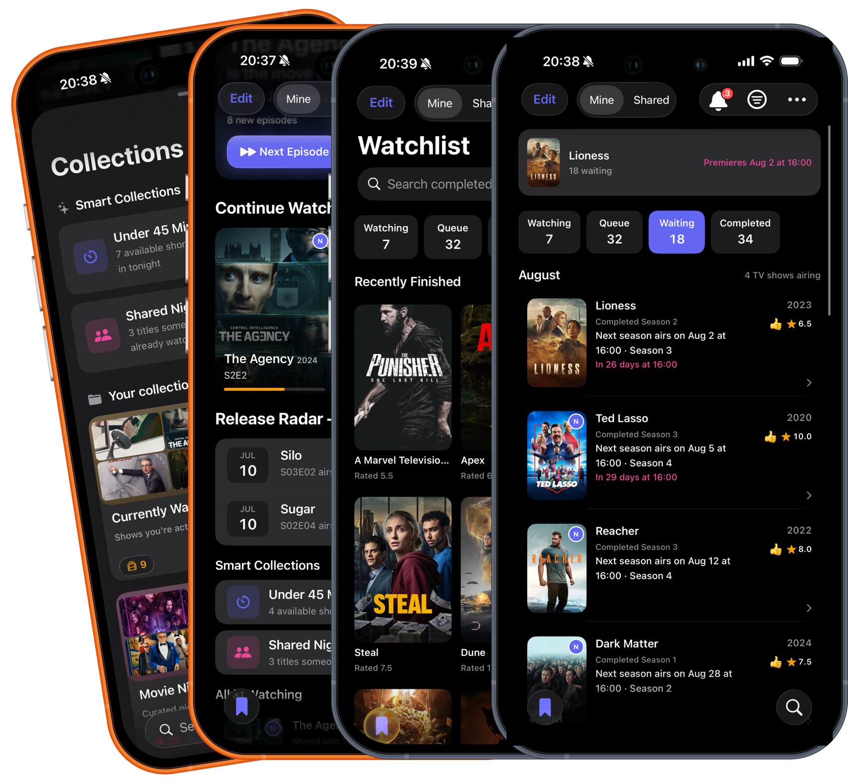 CineMatch watchlist, collections, and release radar screens